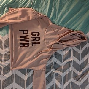 Cropped pink hoodie says GRL PWR
